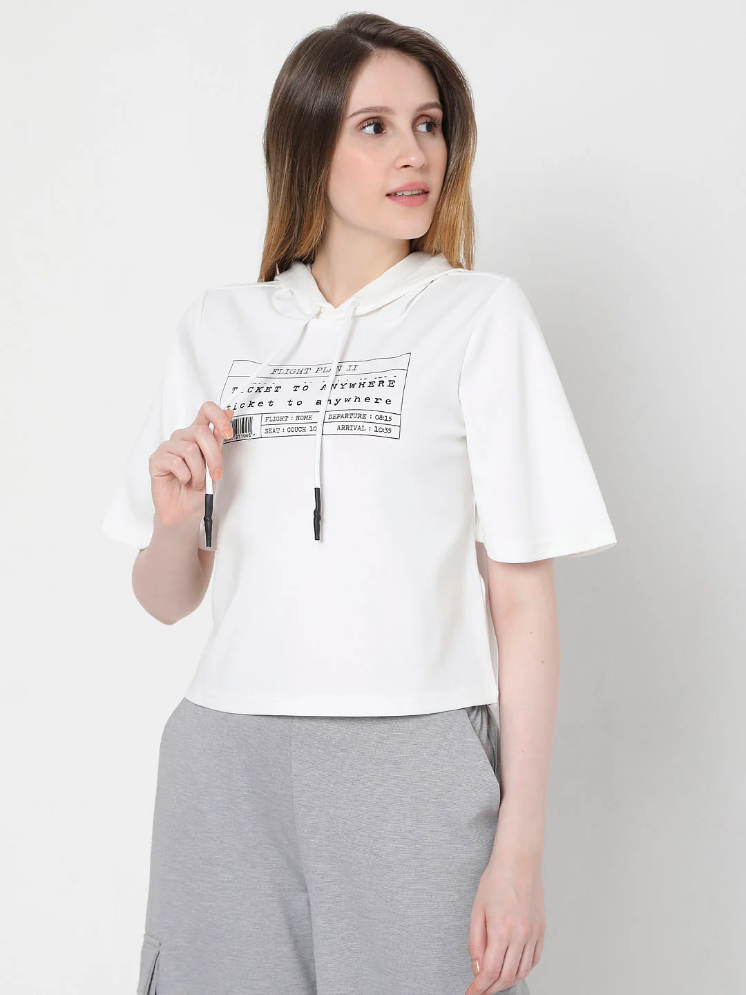 White Graphic Print Hooded Sweatshirt - Image 2