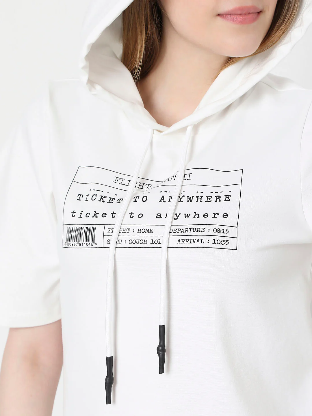 White Graphic Print Hooded Sweatshirt - Image 6