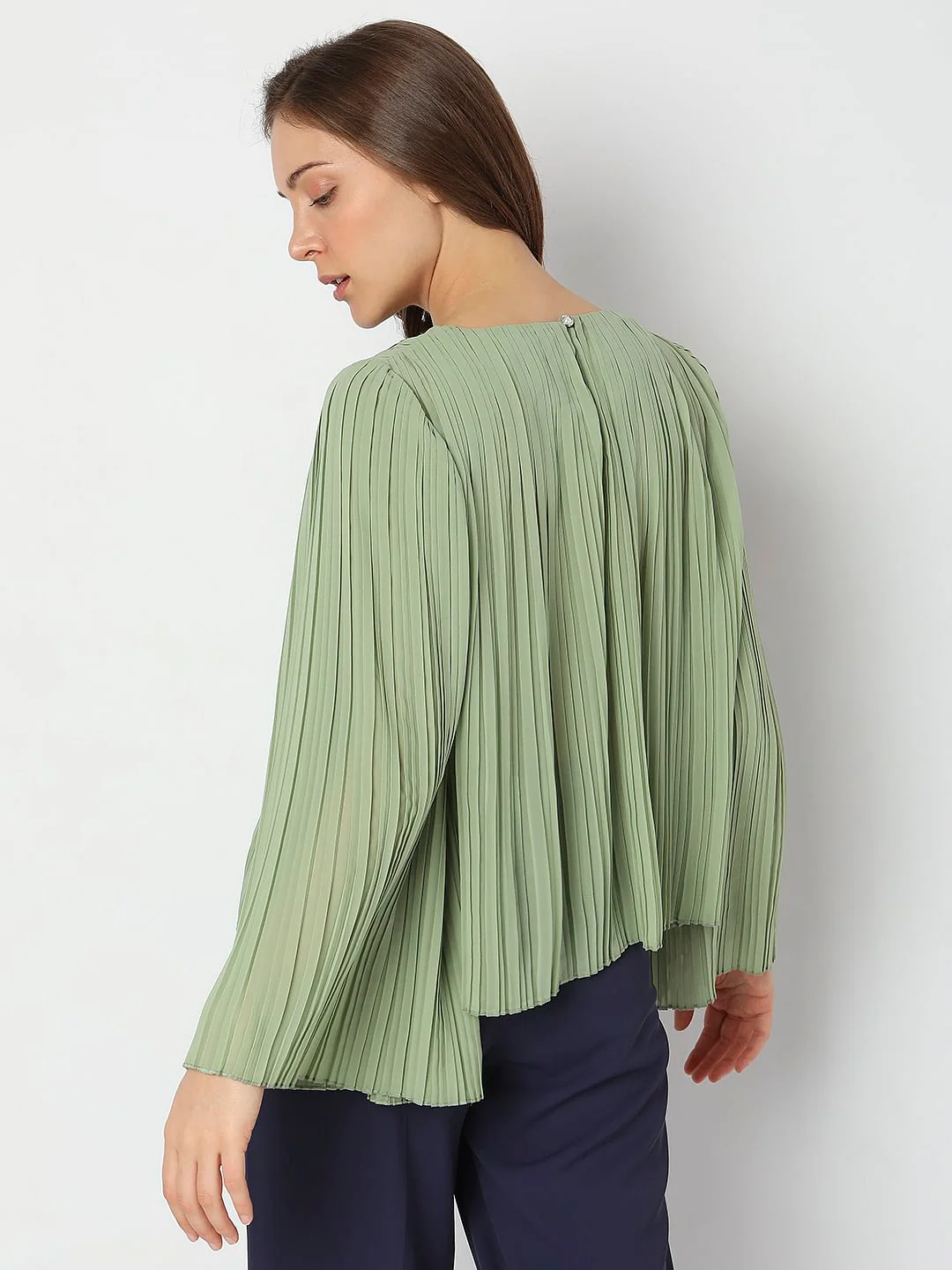 Green Pleated Flared Sleeves Top - Image 4