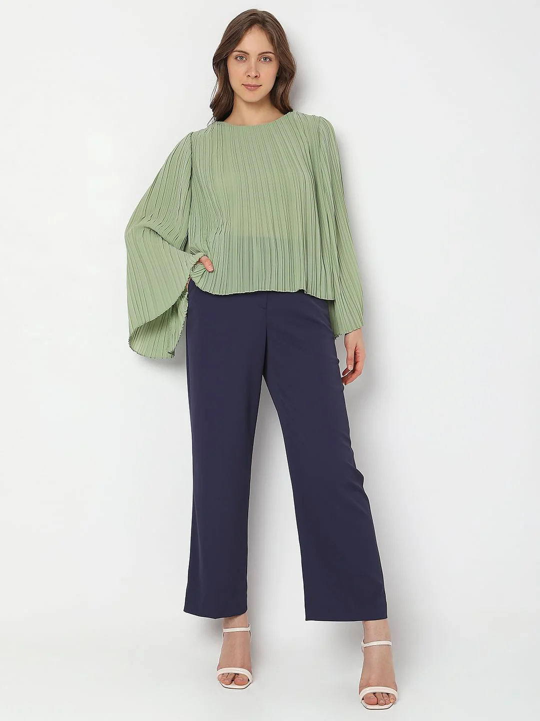 Green Pleated Flared Sleeves Top - Image 5