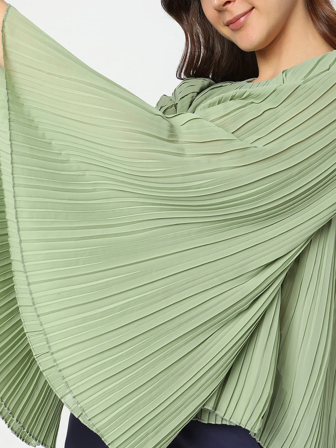 Green Pleated Flared Sleeves Top - Image 6