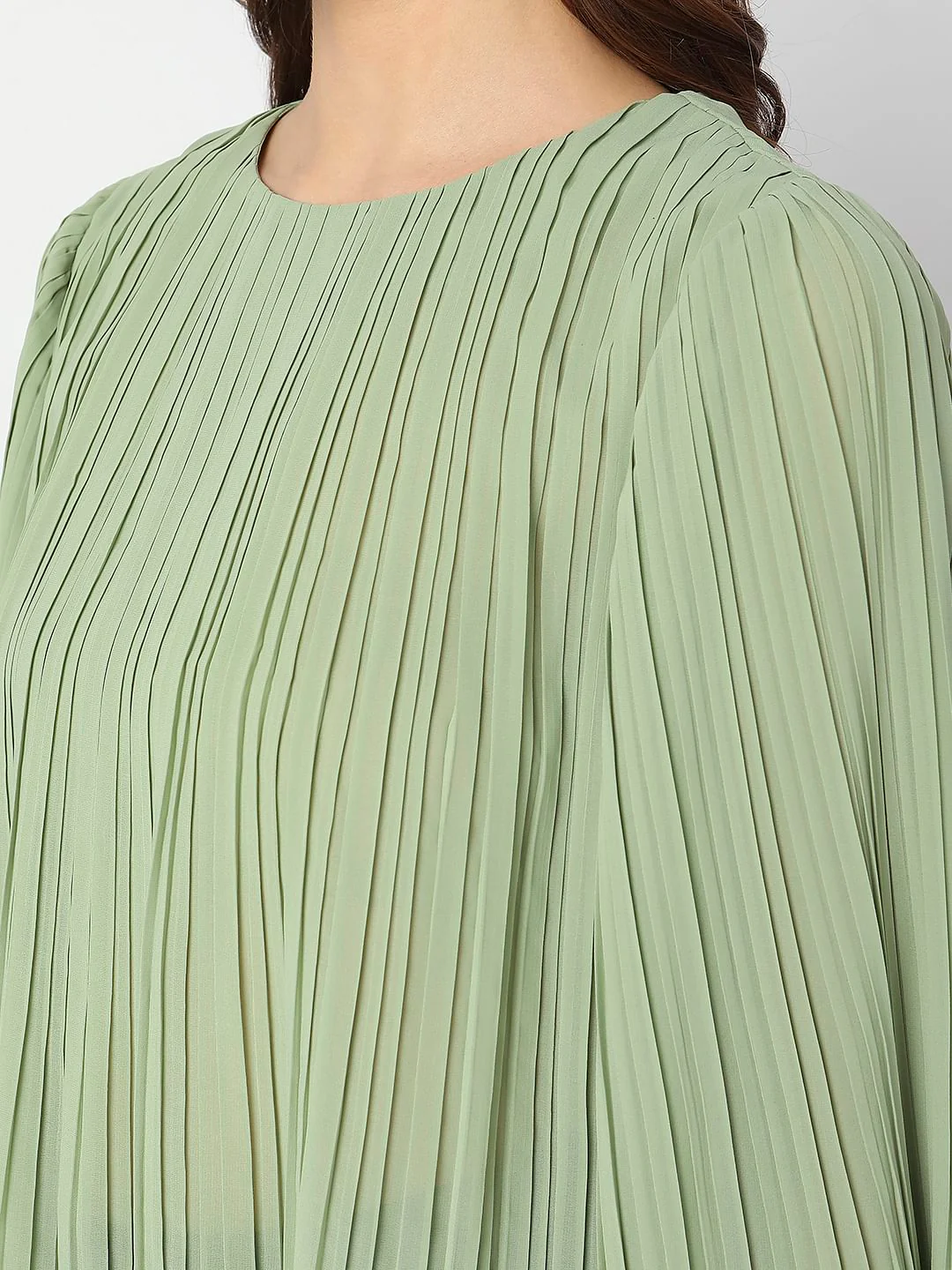 Green Pleated Flared Sleeves Top - Image 8