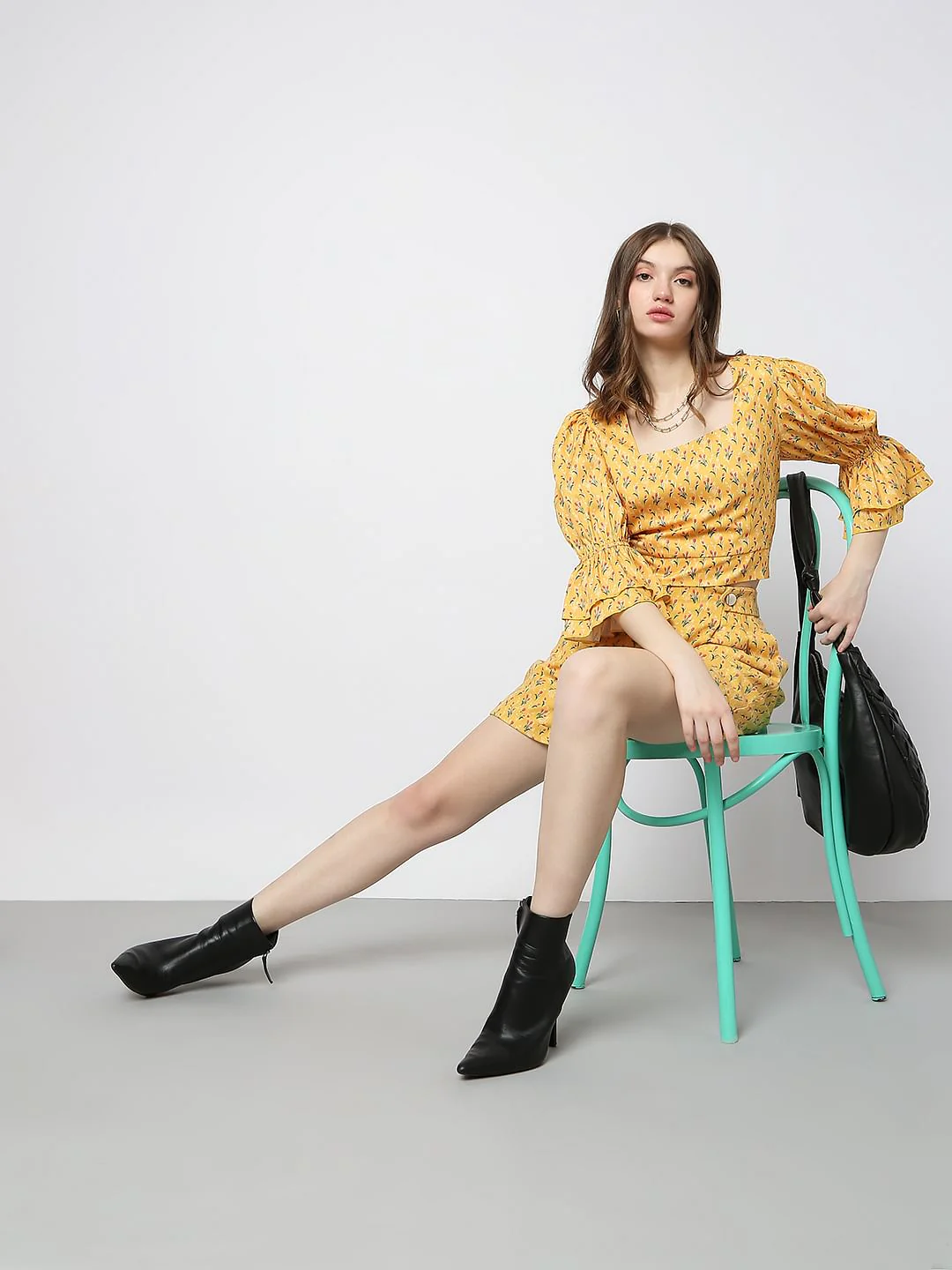 Mustard Floral Print Co-Ord Top
