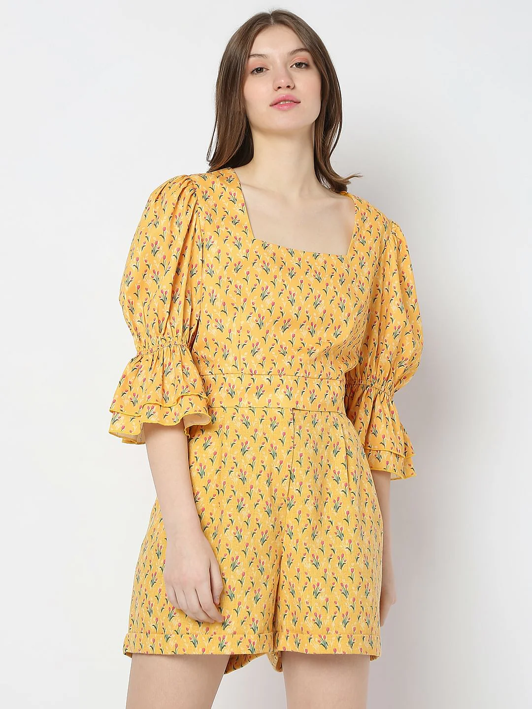 Mustard Floral Print Co-Ord Top - Image 2