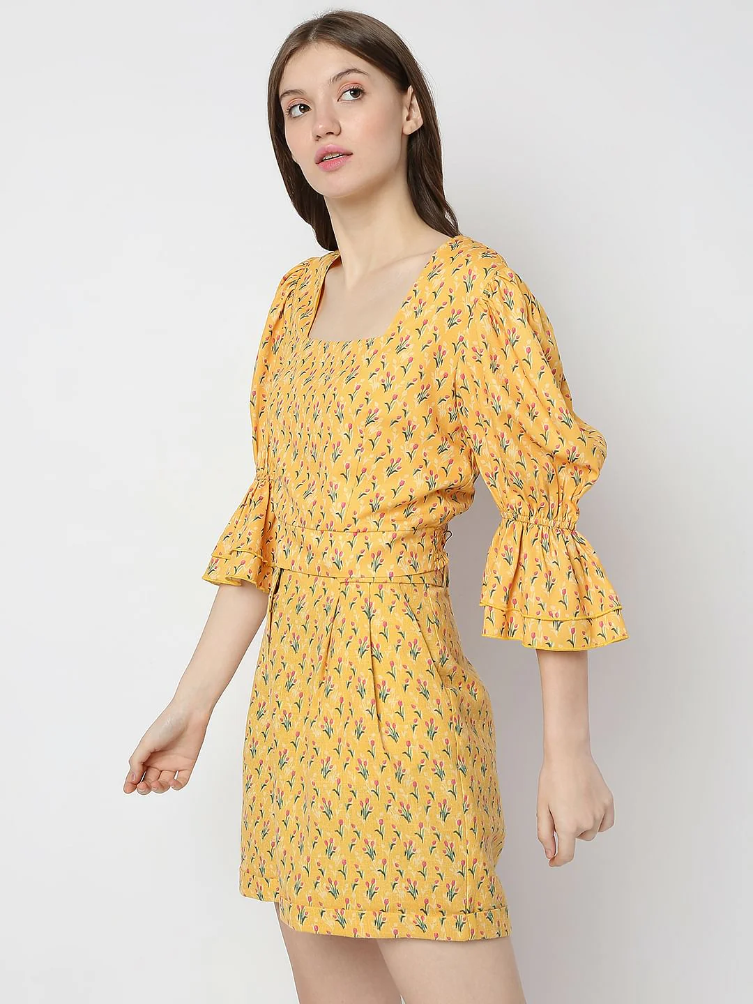 Mustard Floral Print Co-Ord Top - Image 3