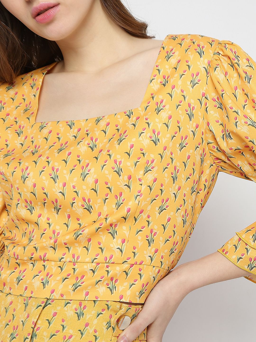 Mustard Floral Print Co-Ord Top - Image 6