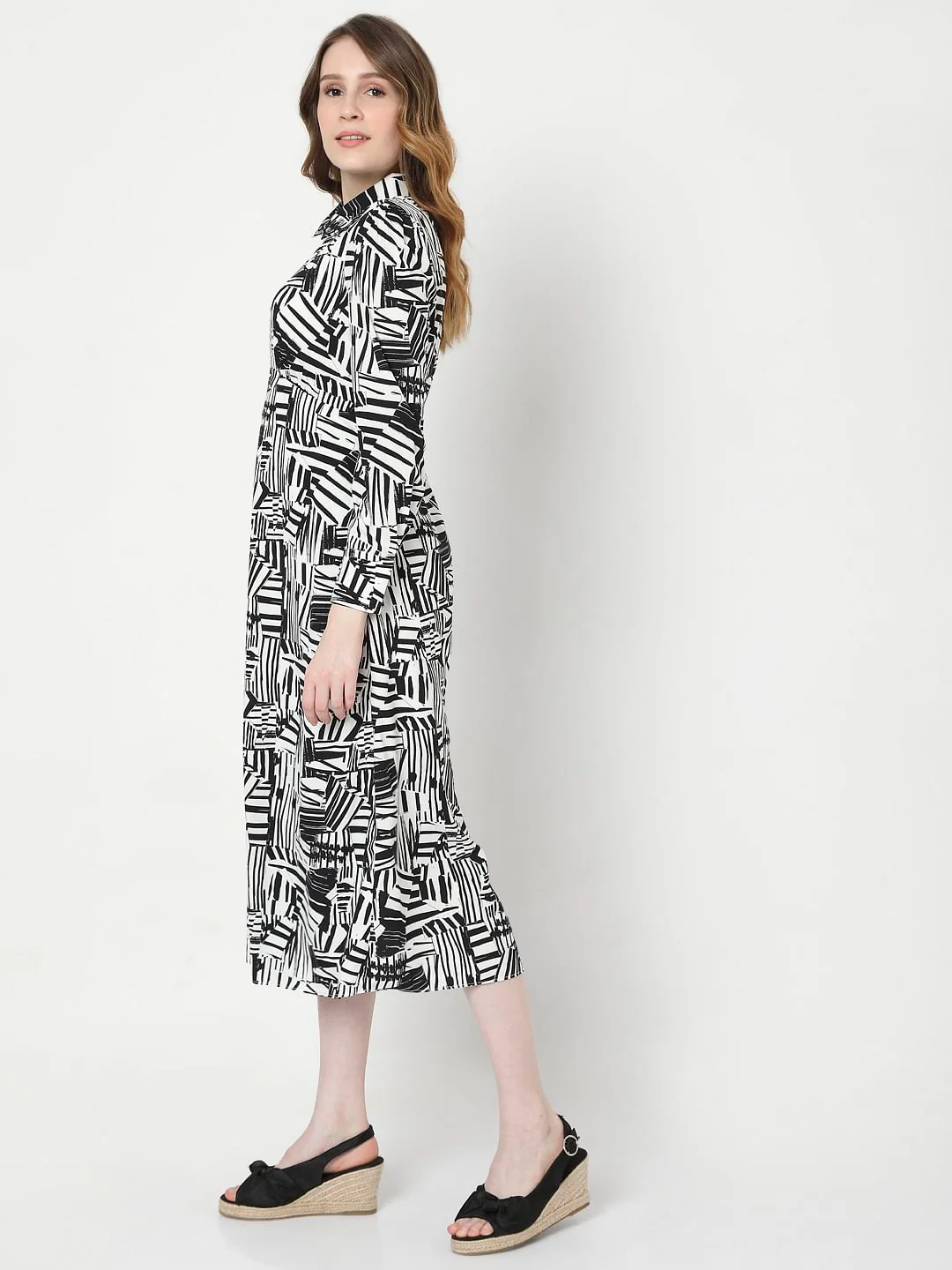 Black&White Abstract Print Midi Dress - Image 2