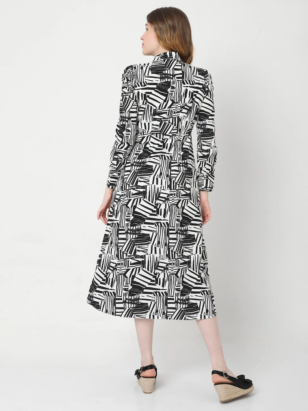 Black&White Abstract Print Midi Dress - Image 3