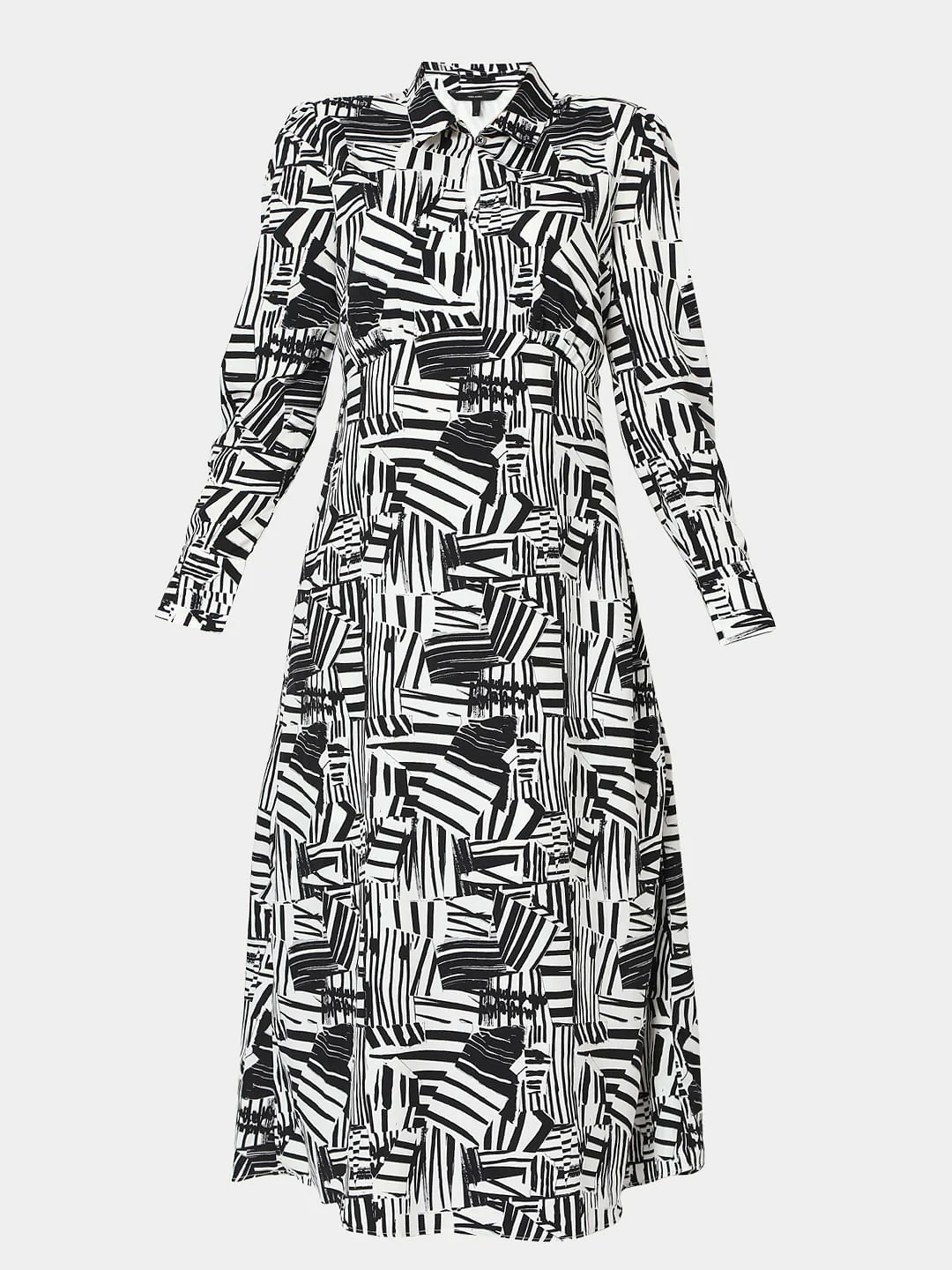 Black&White Abstract Print Midi Dress - Image 5