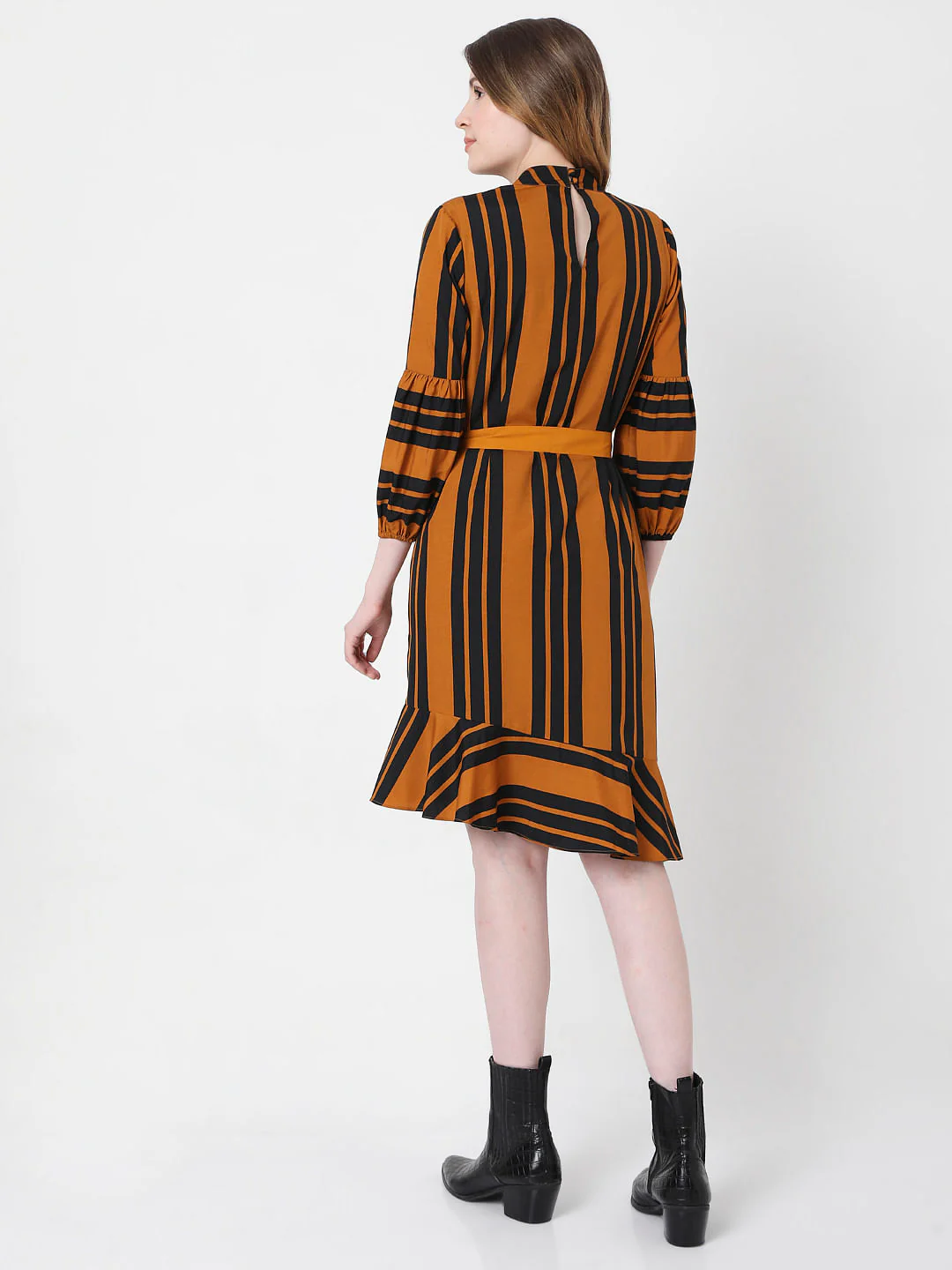 Mustard Striped Fit & Flare Dress - Image 3