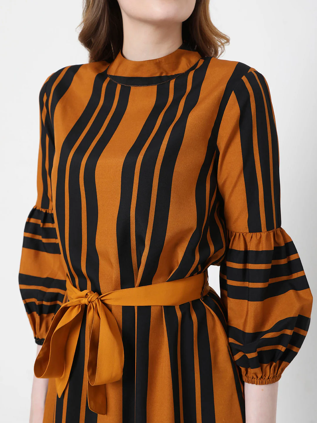 Mustard Striped Fit & Flare Dress - Image 4