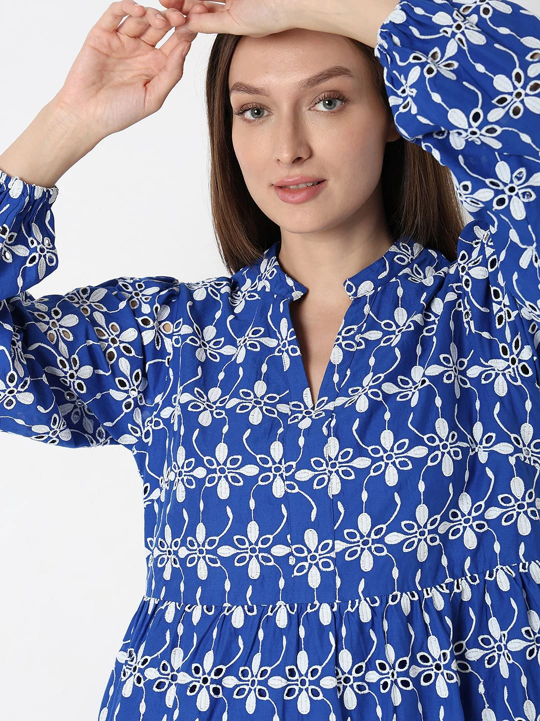 Blue Embroidered Dress - Image 5