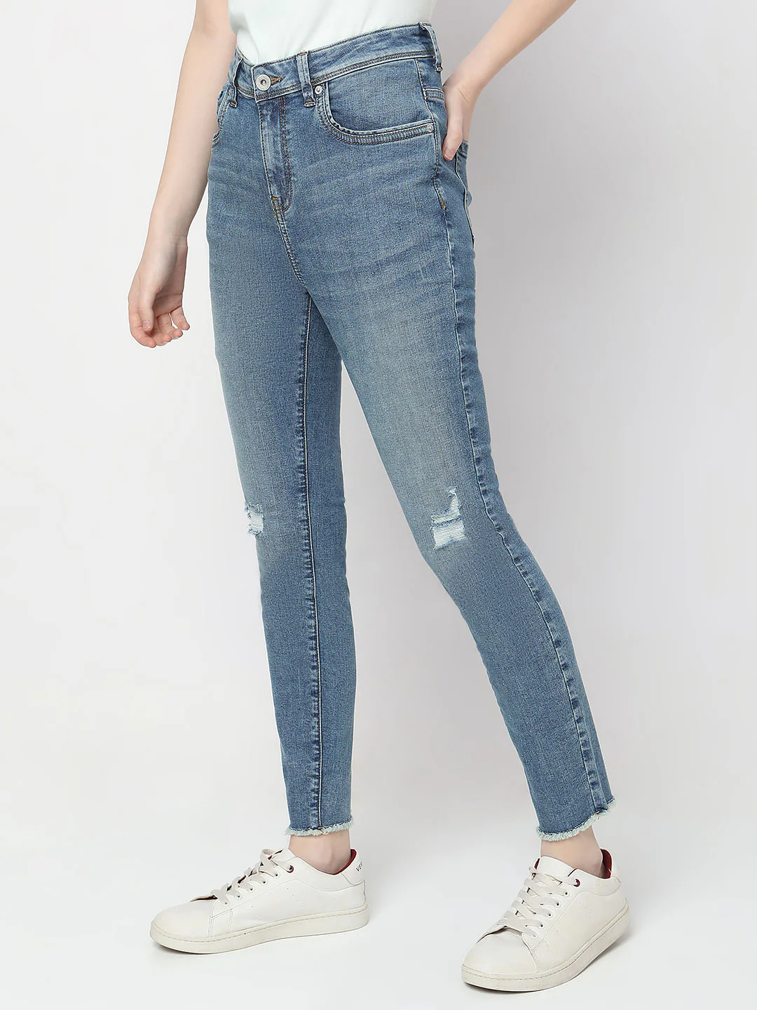 Blue High Rise Distressed Wendy Skinny Jeans - Image 3
