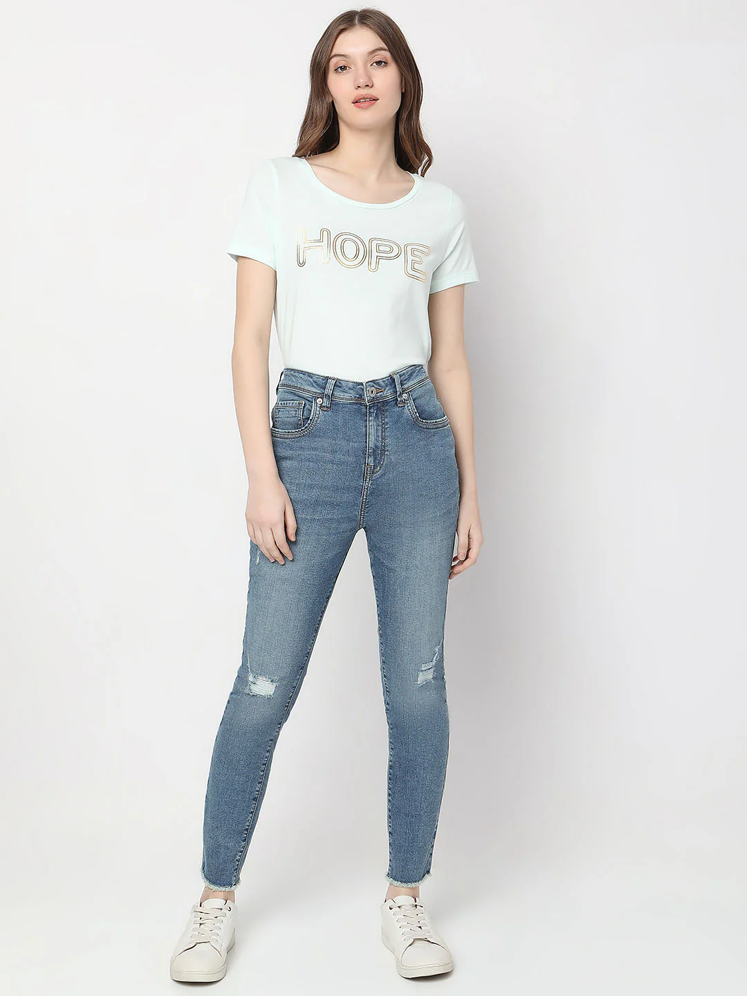 Blue High Rise Distressed Wendy Skinny Jeans - Image 6