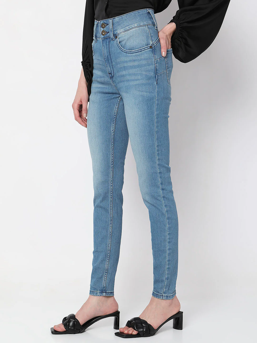 Light Blue High Rise Wendy Skinny Jeans - Image 3