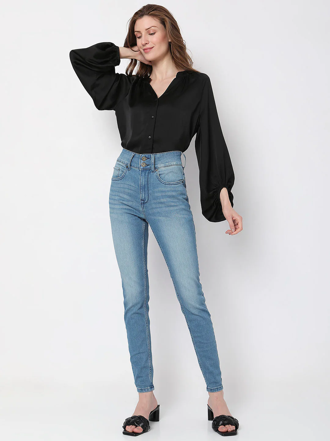 Light Blue High Rise Wendy Skinny Jeans - Image 6