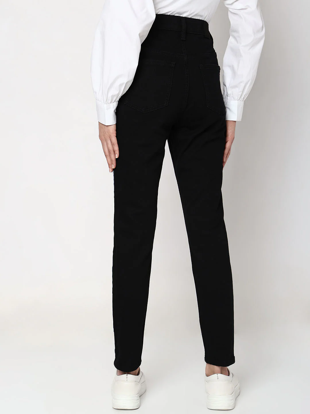 Black High Rise Tape Detail Wendy Skinny Fit Jeans - Image 4