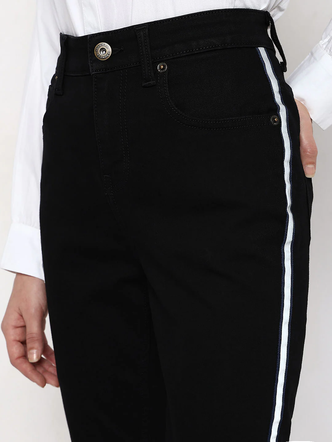 Black High Rise Tape Detail Wendy Skinny Fit Jeans - Image 6