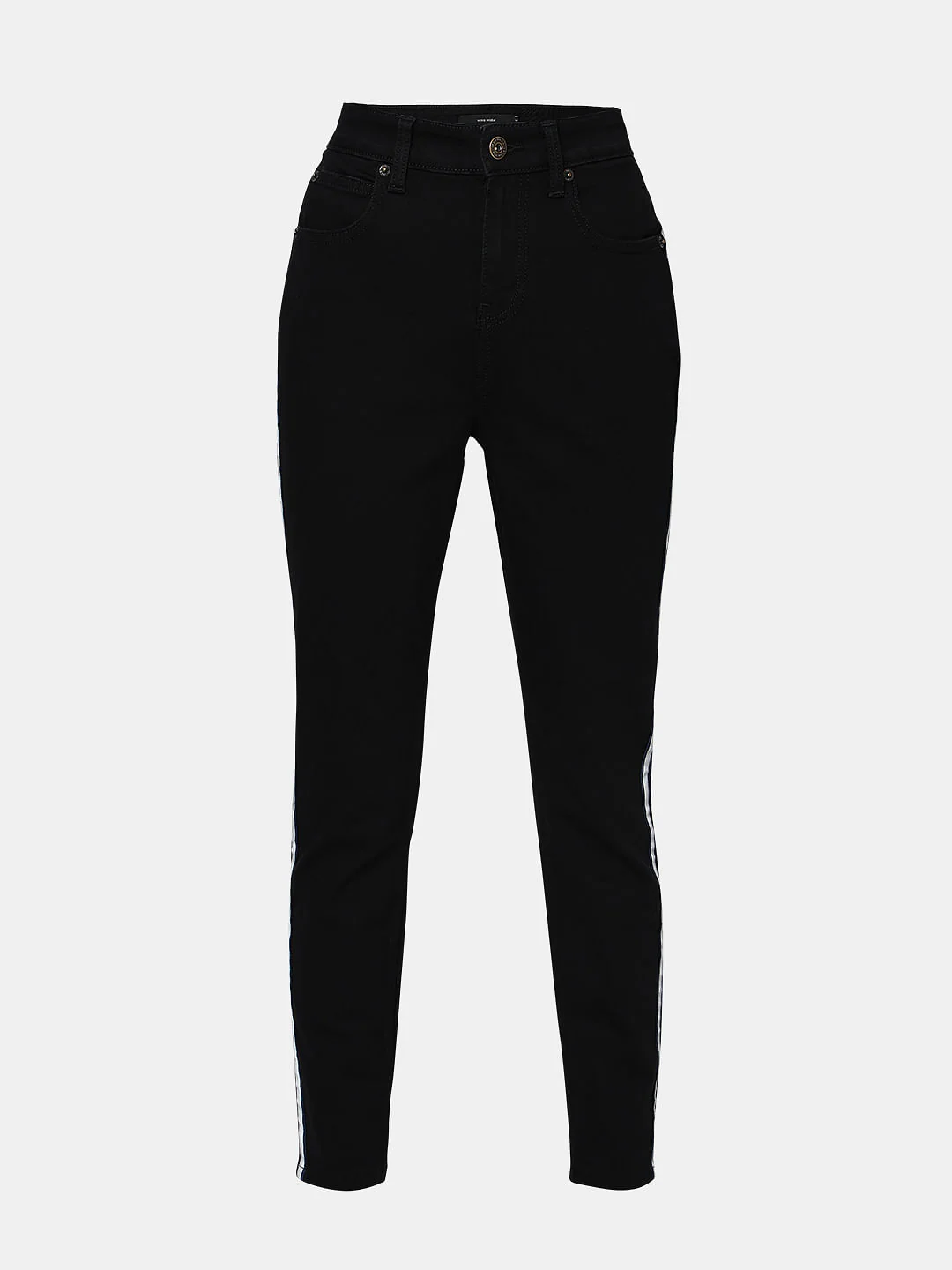 Black High Rise Tape Detail Wendy Skinny Fit Jeans - Image 7