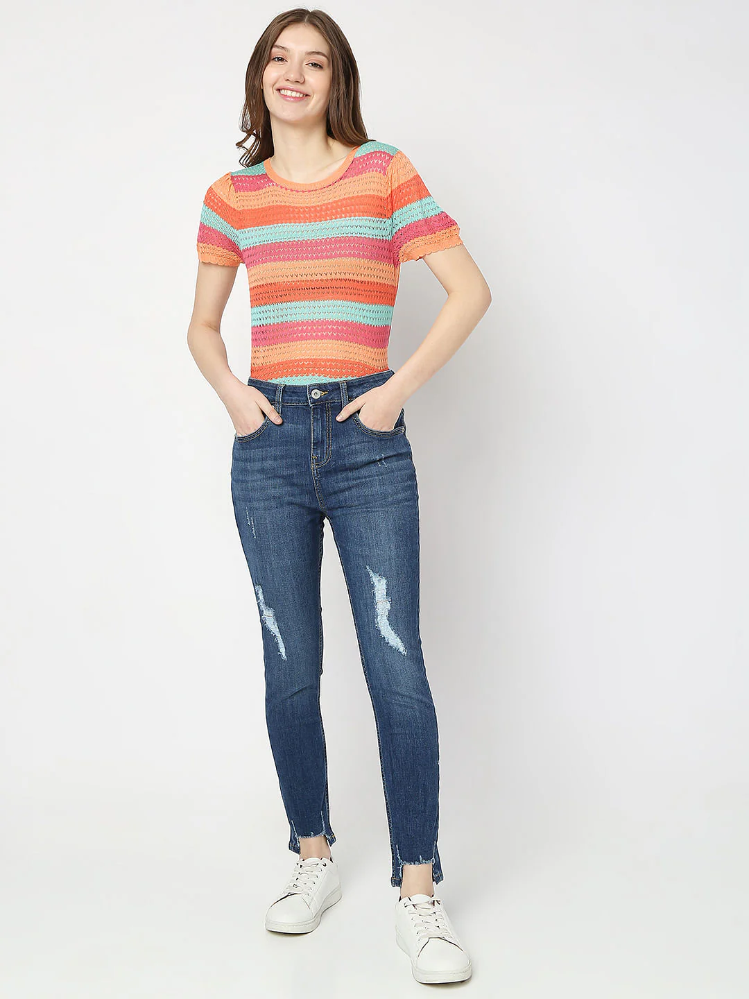Blue High Rise Distressed Wendy Skinny Jeans - Image 6