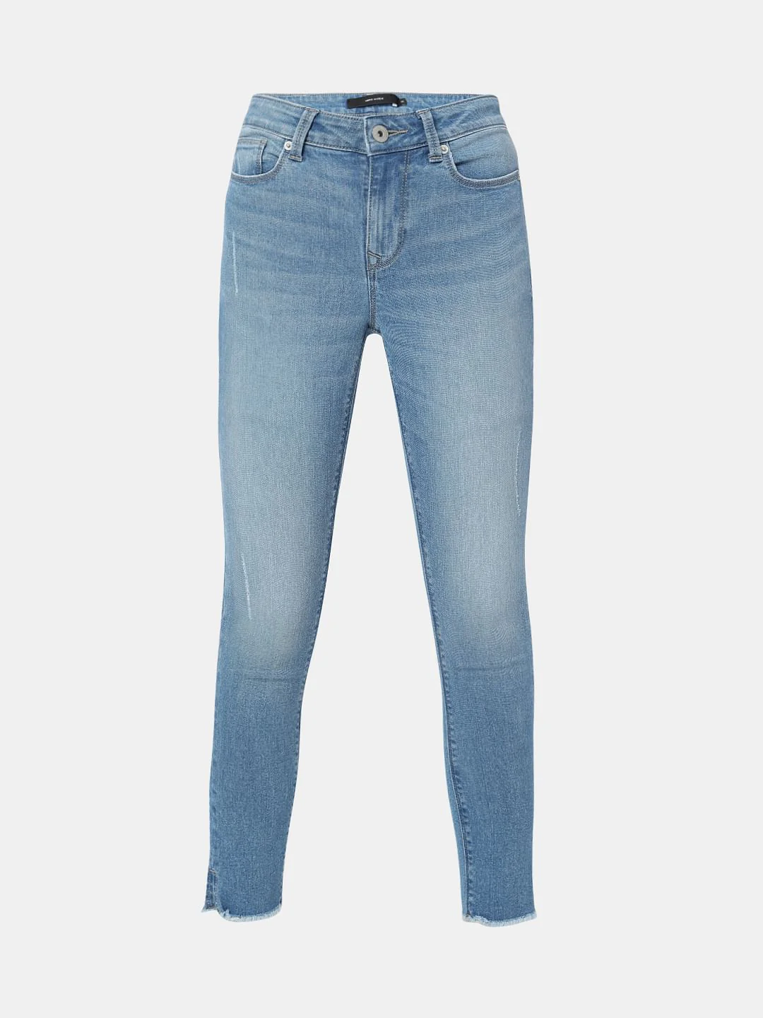 Light Blue Mid Rise Frayed Hem Wendy Skinny Jeans - Image 7