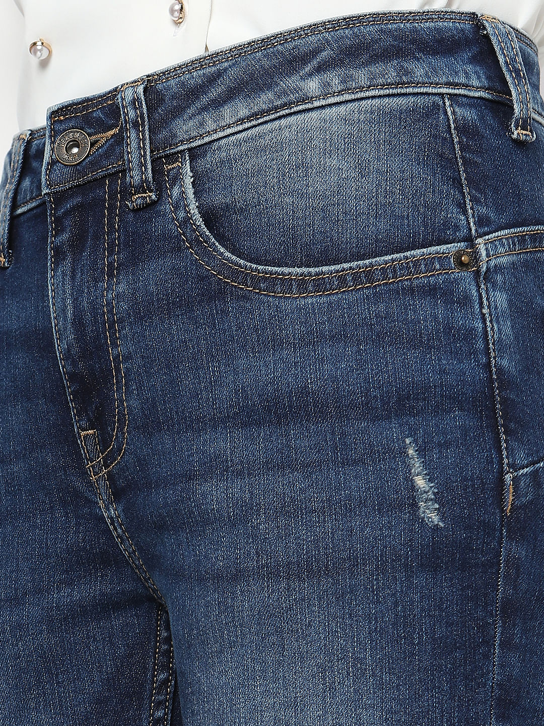 Blue Mid Rise Distressed Push-Up Wendy Skinny Jeans - Image 8