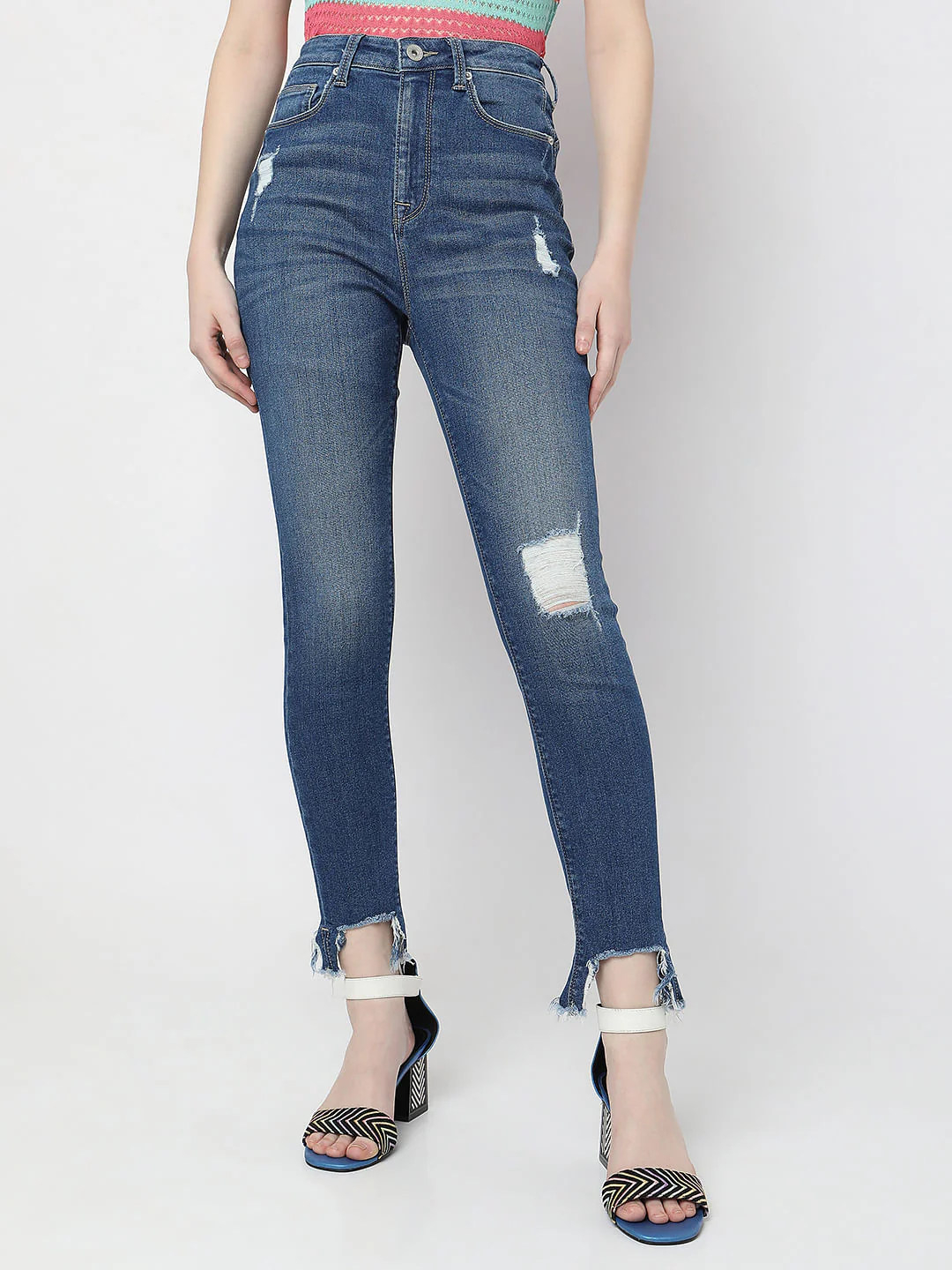 Blue High Rise Distressed Wendy Skinny Jeans - Image 2