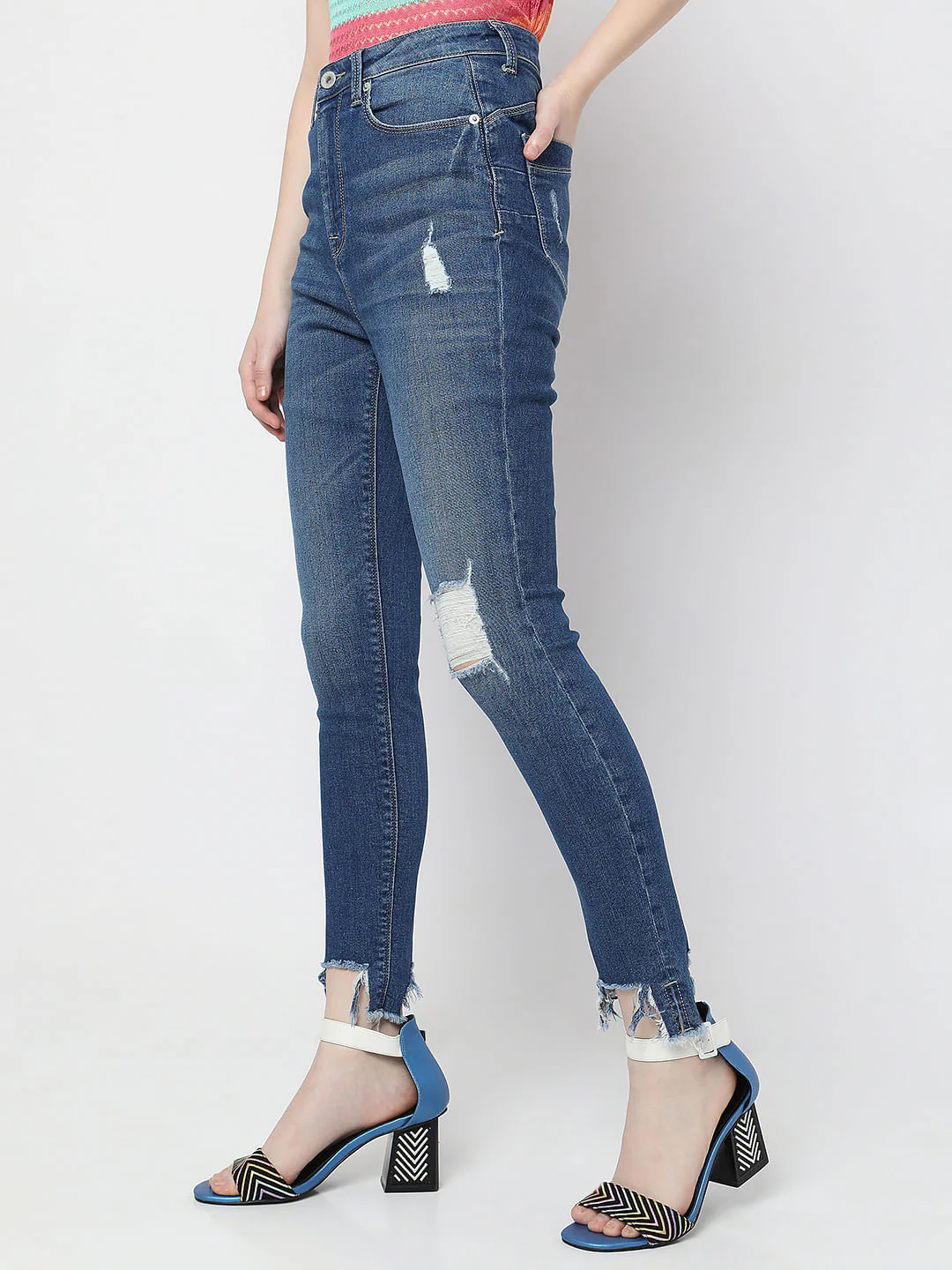 Blue High Rise Distressed Wendy Skinny Jeans - Image 3