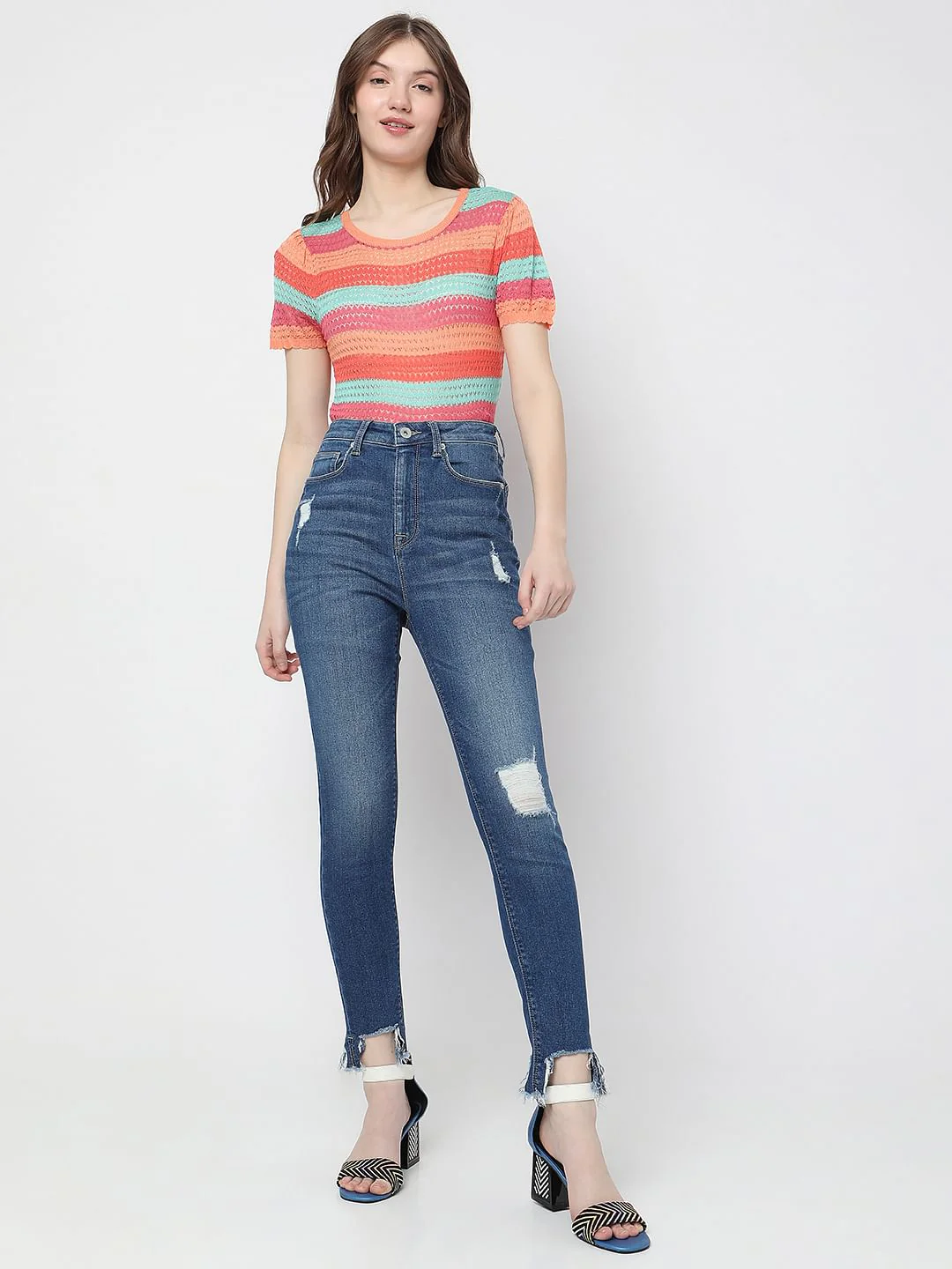 Blue High Rise Distressed Wendy Skinny Jeans - Image 6
