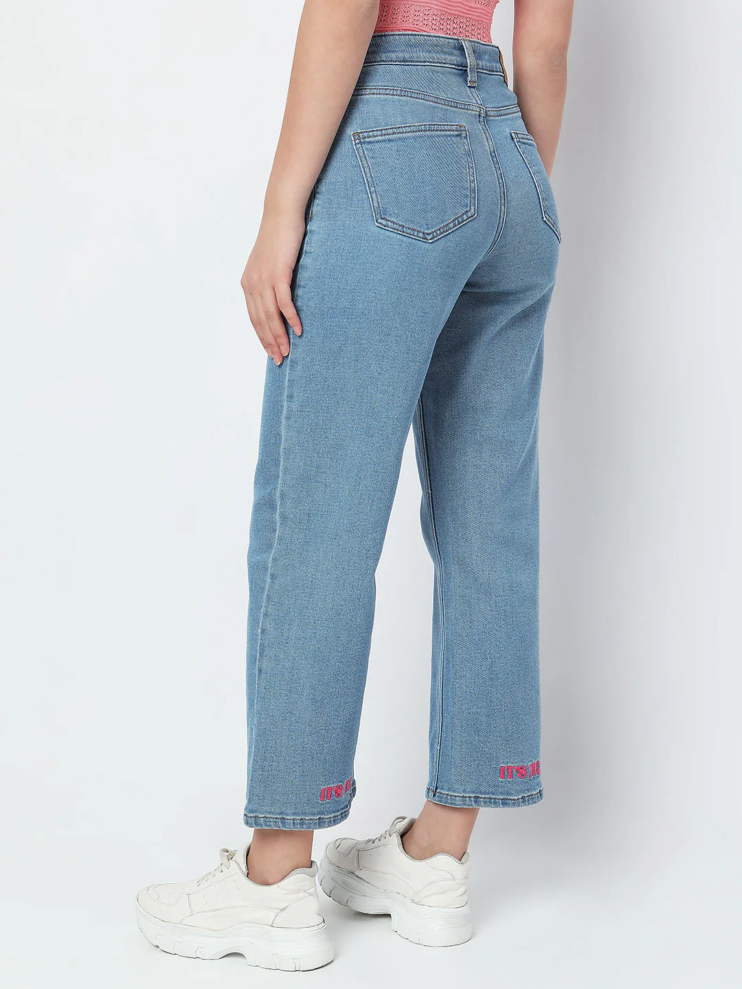Blue High Rise Wide Leg Jeans - Image 4