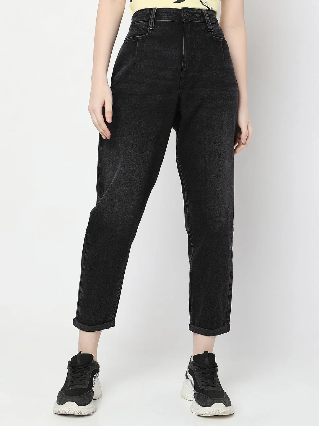 Black High Rise Girlfriend Fit Jeans - Image 2