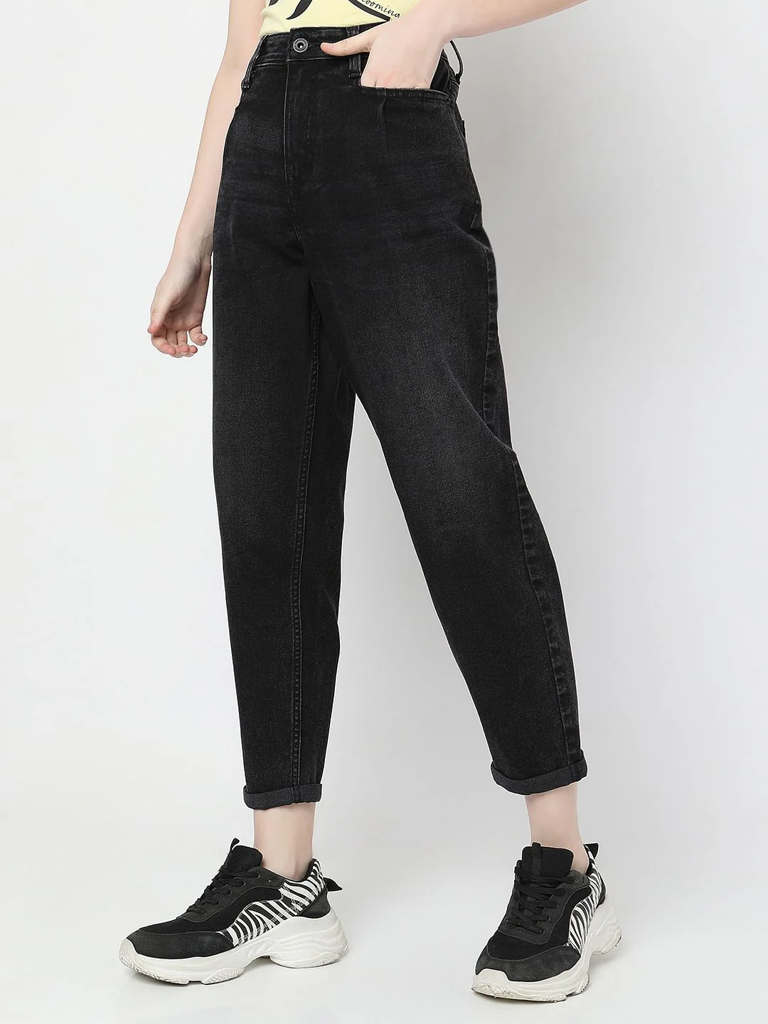 Black High Rise Girlfriend Fit Jeans - Image 3