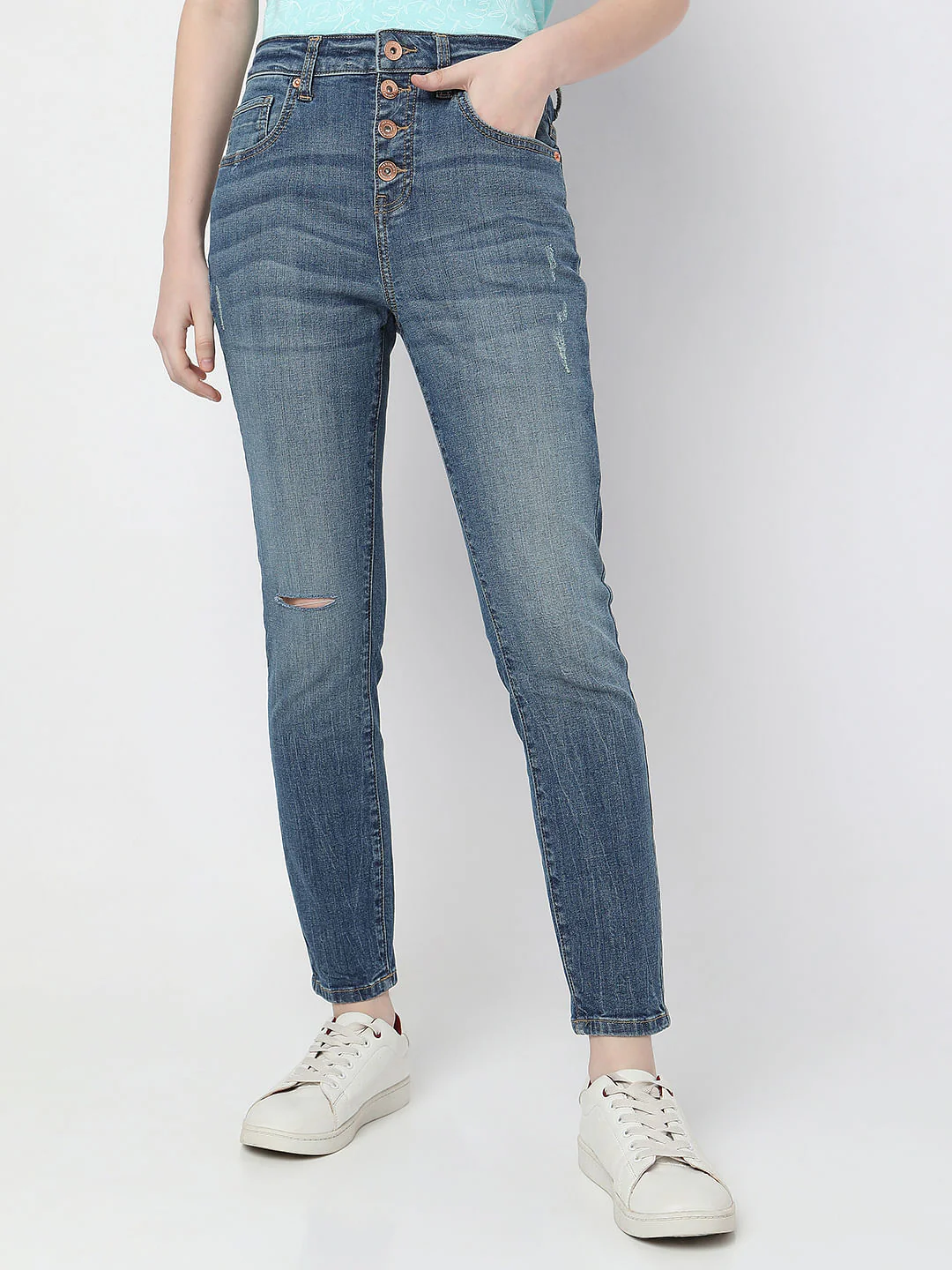 Blue High Rise Distressed Wendy Skinny Jeans - Image 2