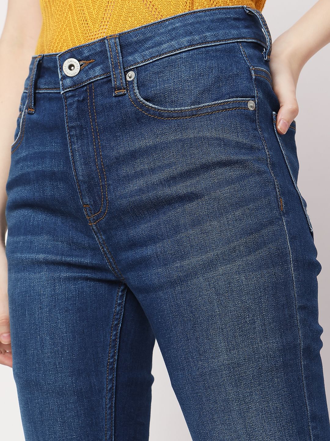 Blue High Rise Distressed Jade Straight Fit Jeans - Image 5