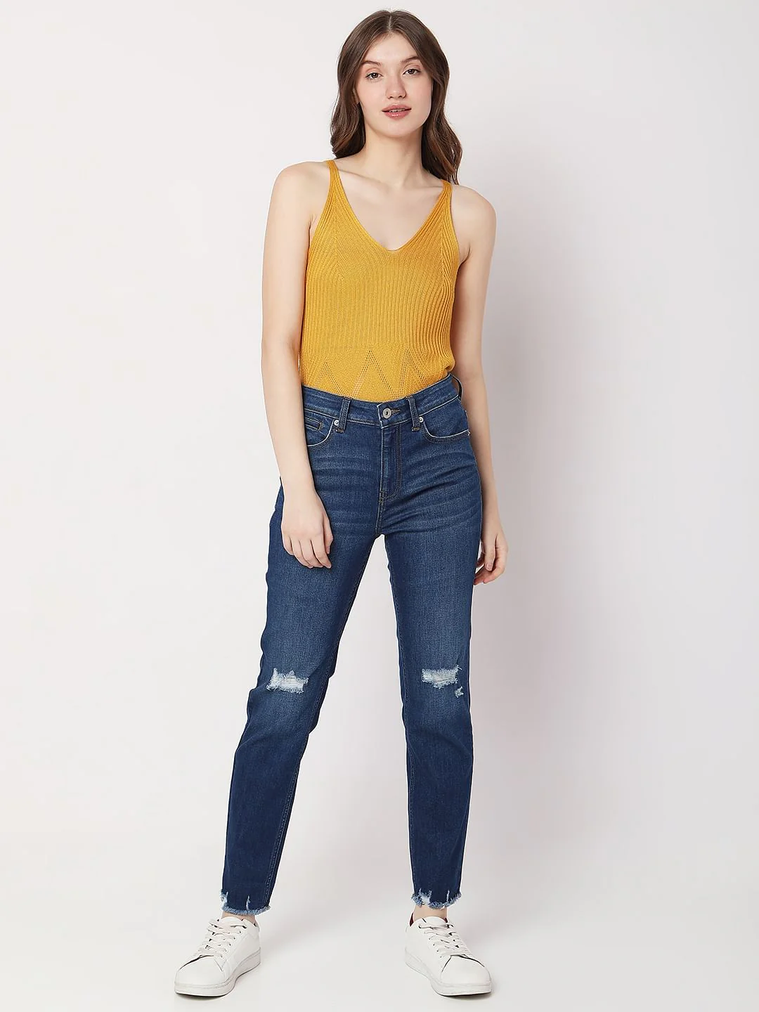 Blue High Rise Distressed Jade Straight Fit Jeans - Image 6
