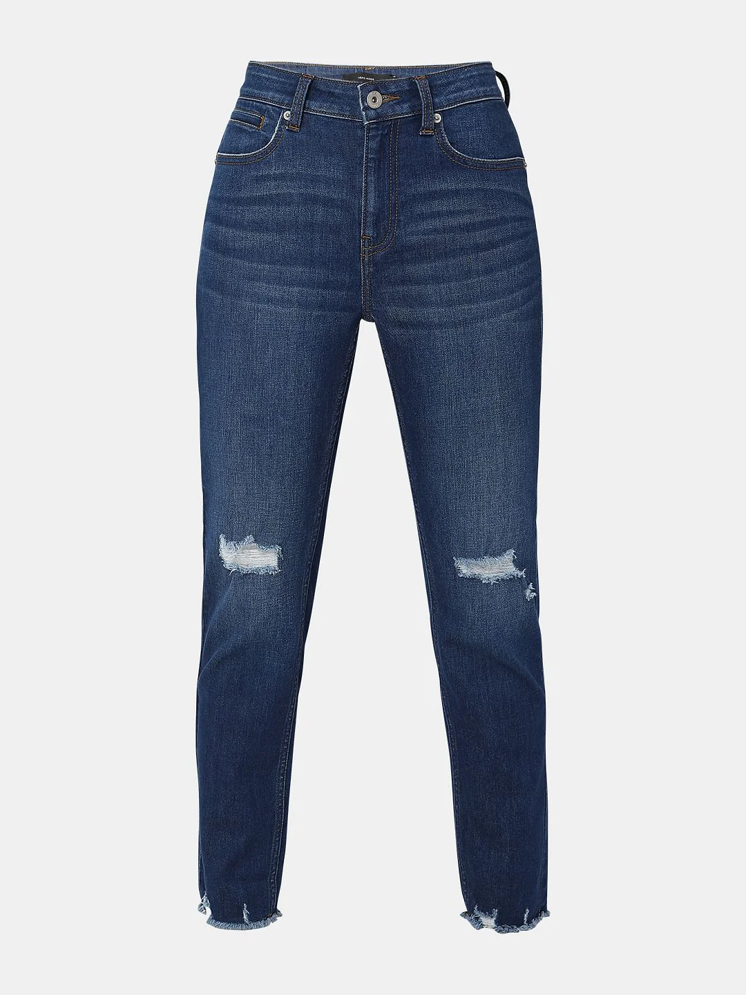 Blue High Rise Distressed Jade Straight Fit Jeans - Image 7