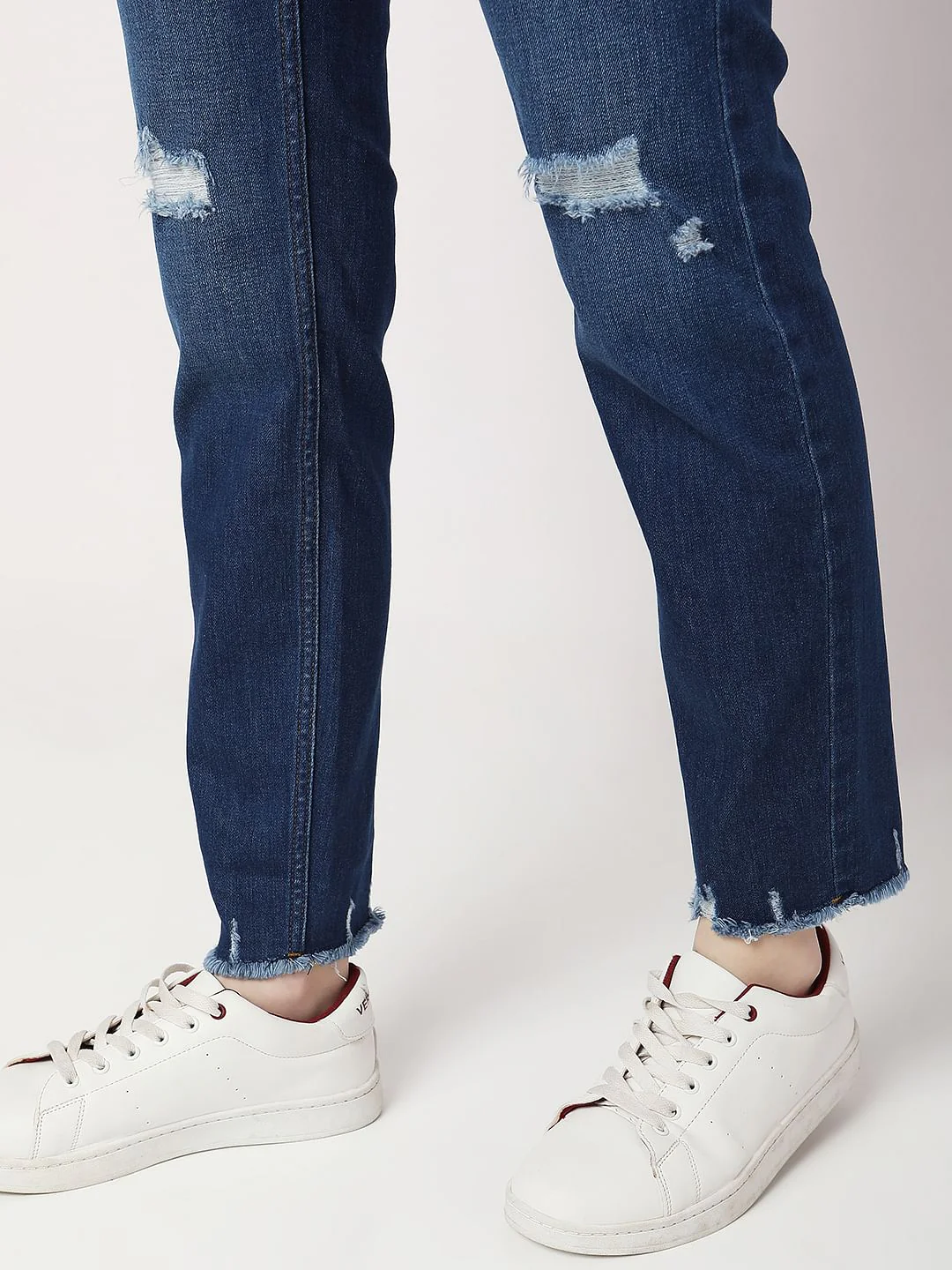 Blue High Rise Distressed Jade Straight Fit Jeans - Image 8