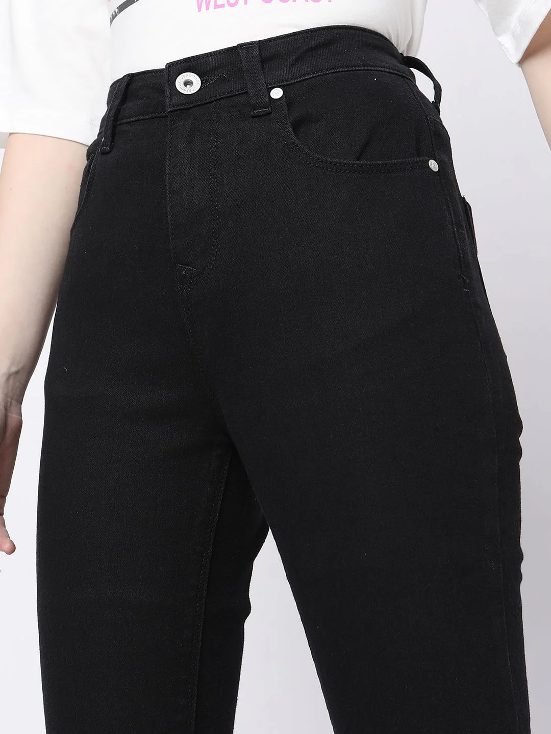 Black High Rise Frayed Hem Regular Fit Jeans - Image 5