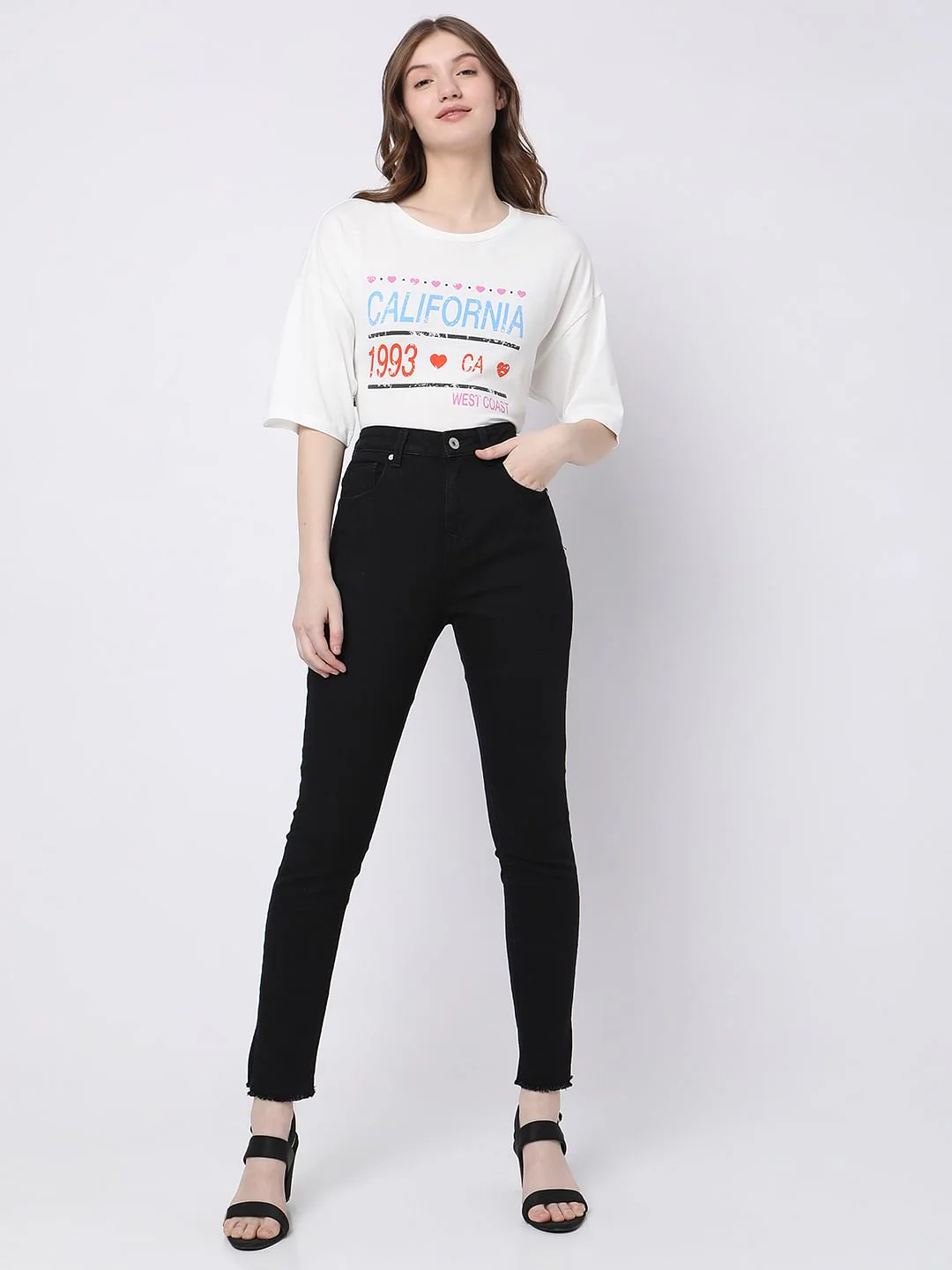 Black High Rise Frayed Hem Regular Fit Jeans - Image 6