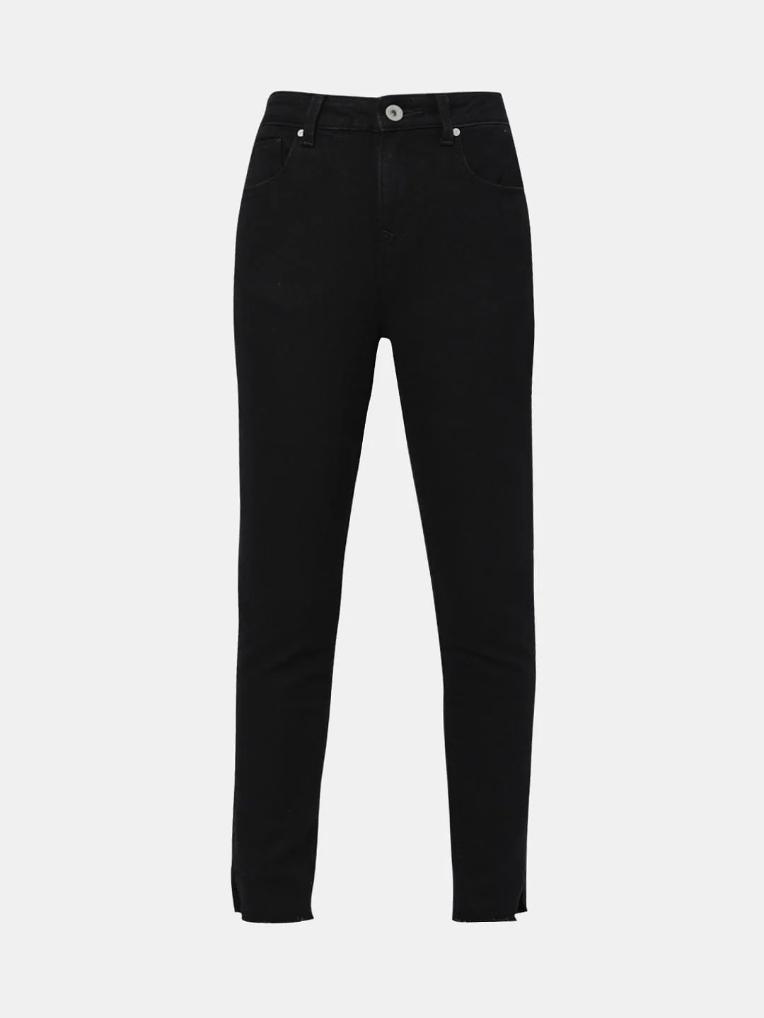 Black High Rise Frayed Hem Regular Fit Jeans - Image 7