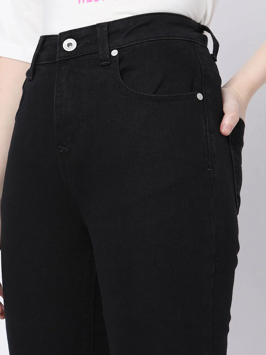 Black High Rise Frayed Hem Regular Fit Jeans - Image 8