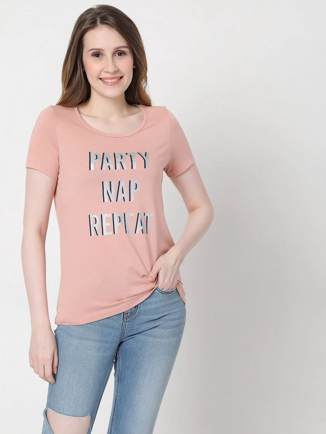 Pink Text Print T-Shirt - Image 2