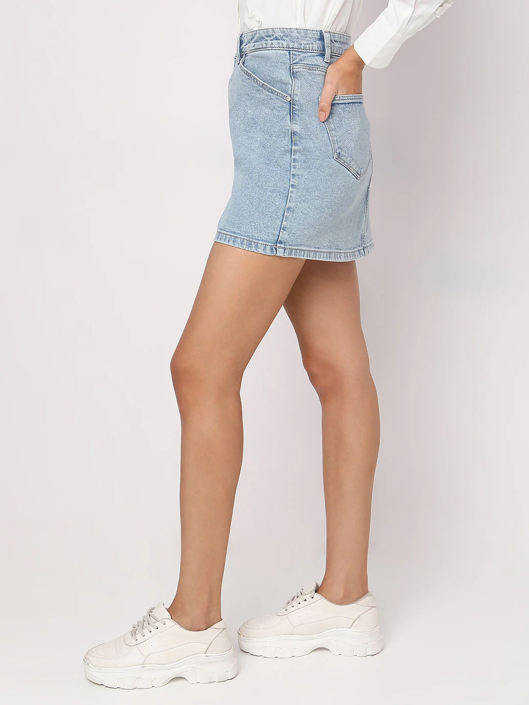 Light Blue Mid Rise Denim Skirt - Image 3