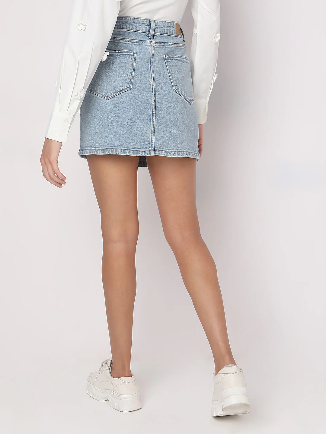 Light Blue Mid Rise Denim Skirt - Image 4