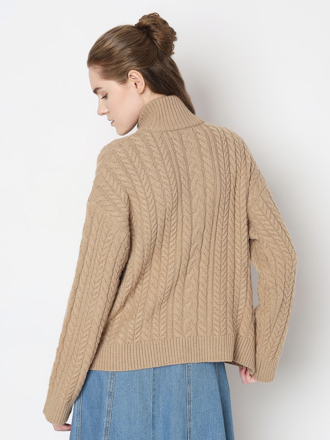 Brown High-Neck Zip Cardigan - Image 4