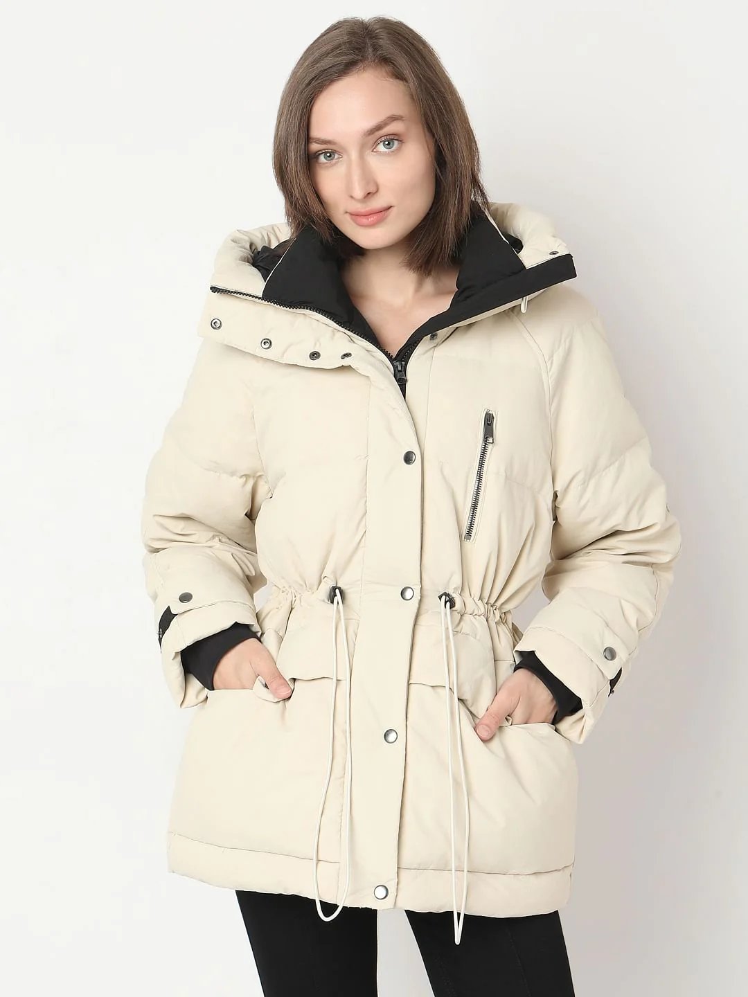 Beige Hooded Parka Jacket - Image 2