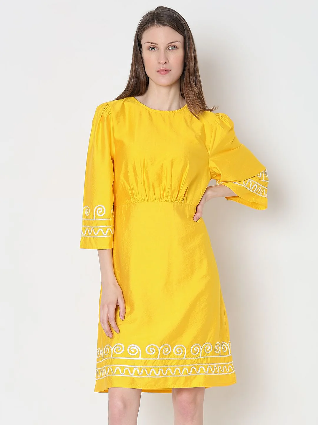 Yellow Contrast Piping Dress - Image 2