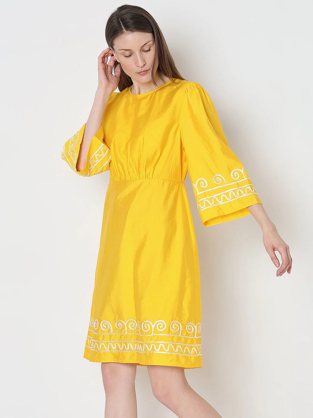 Yellow Contrast Piping Dress - Image 3
