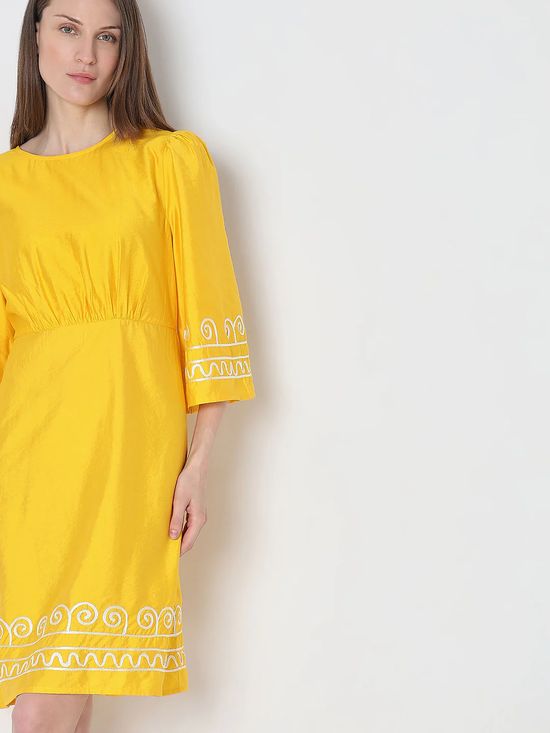 Yellow Contrast Piping Dress - Image 6