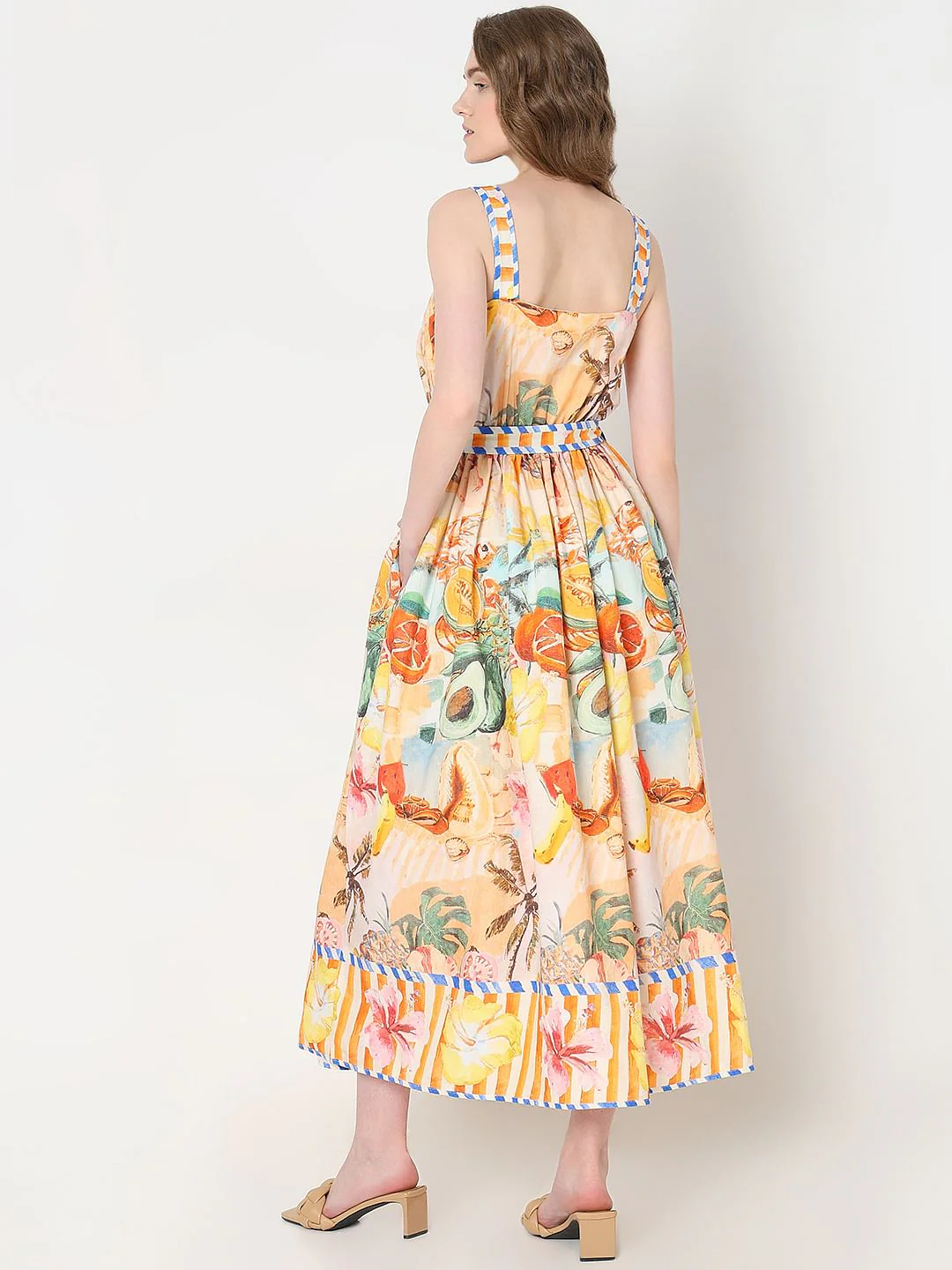Yellow Tropical Print Midi Dress - Image 4